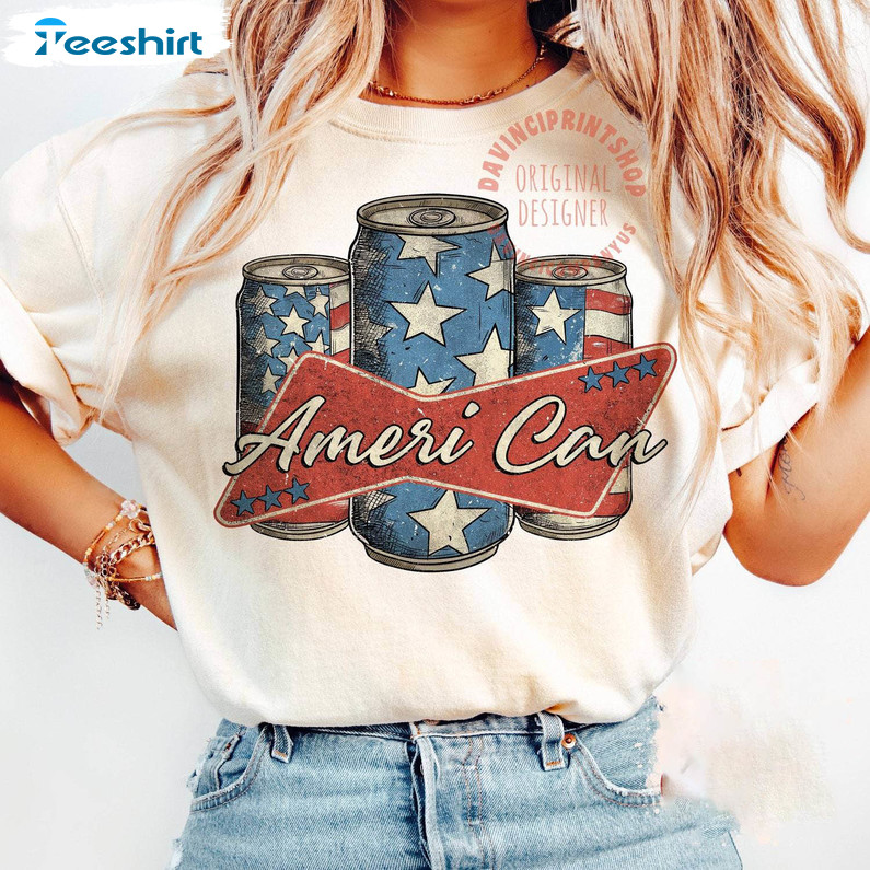 Ameri Can 4th Of July Shirt, Independence Day Long Sleeve Tee Tops