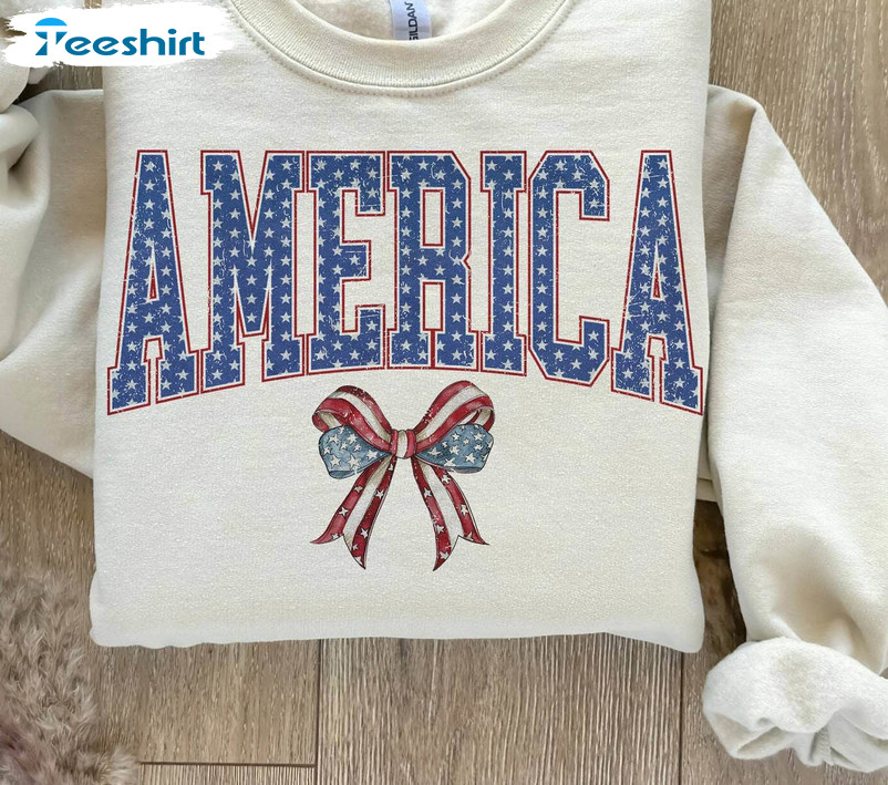 Coquette 4th Of July Shirt, American Girly Long Sleeve Sweater