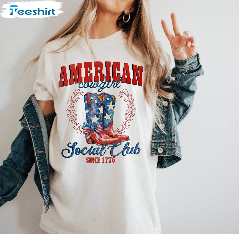 Coquette 4th Of July Shirt, American Cowgirl Club Unisex T Shirt Long Sleeve