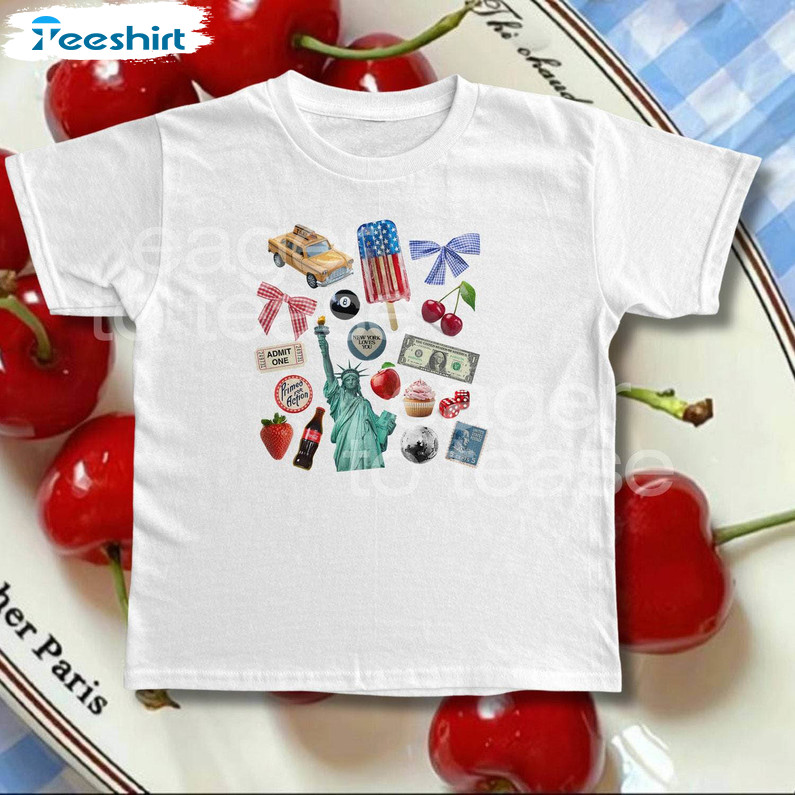 Girl Mess Scrapbook Baby Tee America Shirt, Coquette 4th Of July Short Sleeve Hoodie