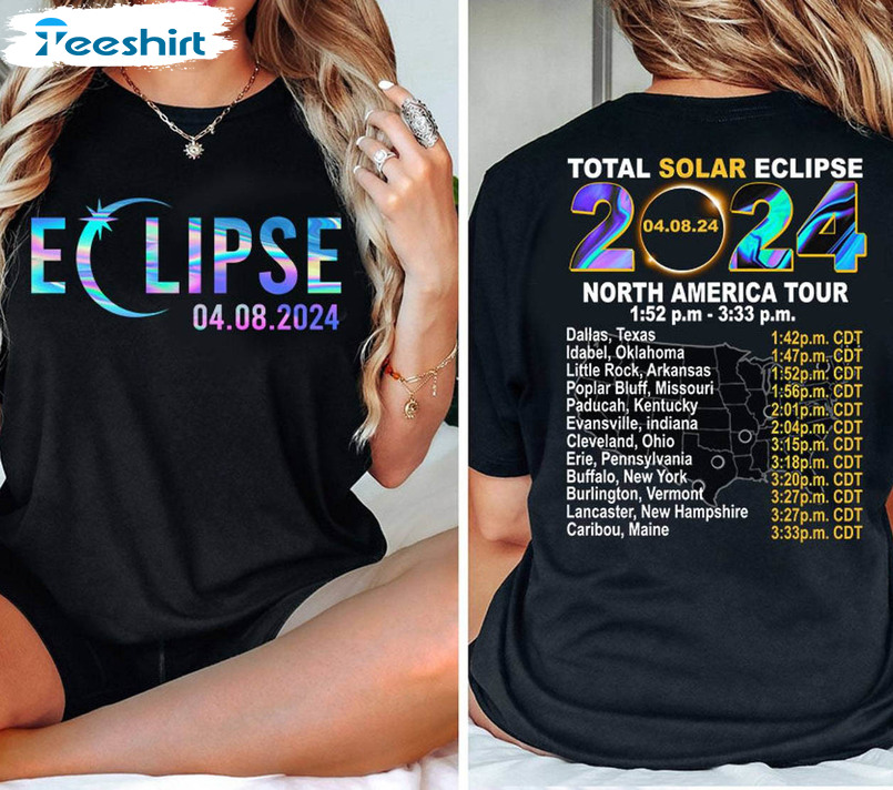 2024 Total Solar Eclipse Trendy Shirt, North America Tour Long Sleeve Sweater