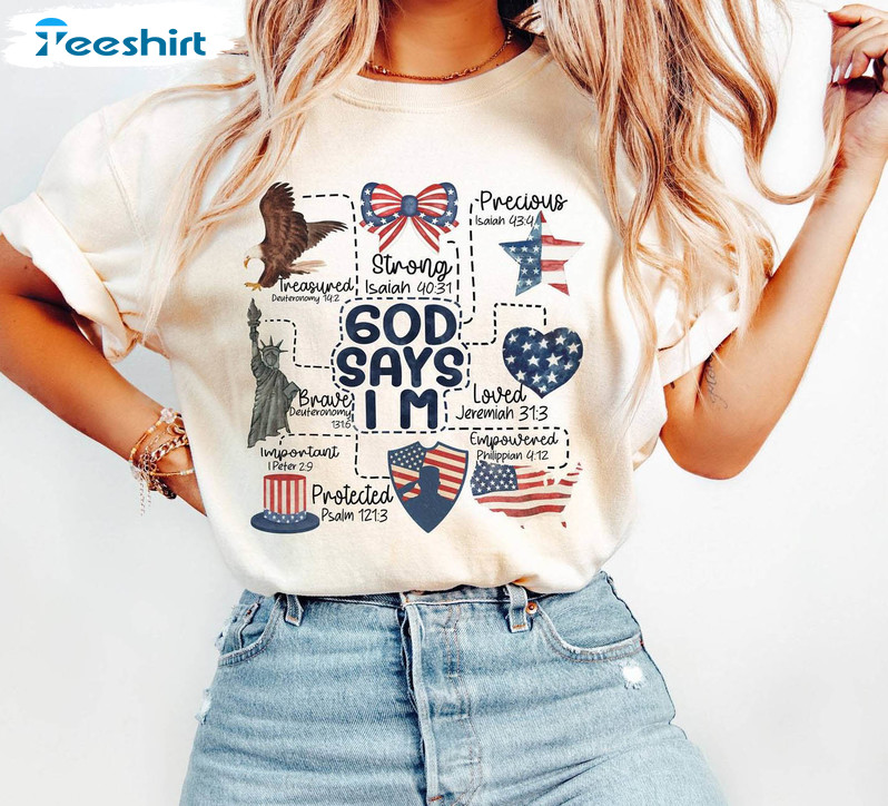 Coquette God Says I Am 4th Of July Shirt, Christian 4th Of July Unisex Hoodie Short Sleeve