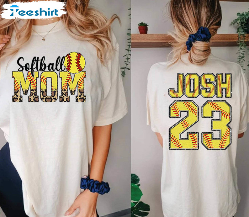 Custom Name And Number Softball Mom Shirt, Sports Softball Mom Crewneck Sweatshirt Tee Tops