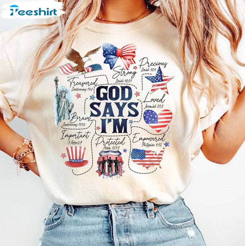 Coquette God Says I Am 4th Of July Shirt, Christian 4th Of July Unisex Hoodie Short Sleeve