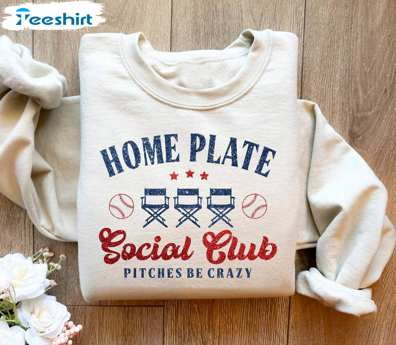 Home Plate Social Club Softball Shirt, Funny Softball Crewneck Sweatshirt Long Sleeve