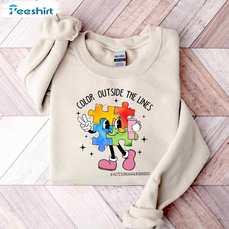 The Lines Autism Awareness Trendy Shirt, Neurodiversity Autism Mama Short Sleeve Crewneck Sweatshirt