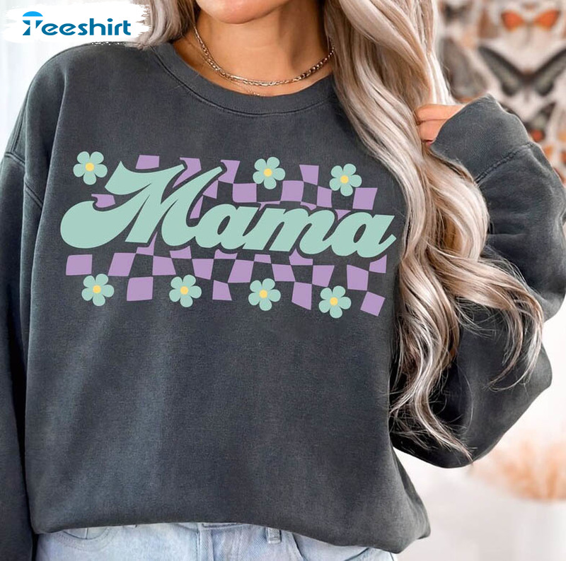 Retro Mama Checkered Shirt, Mama Funny Unisex Hoodie Short Sleeve