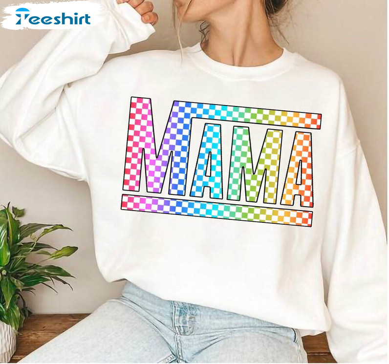Checkered Mama Shirt, Retro Mama Unisex Hoodie Short Sleeve