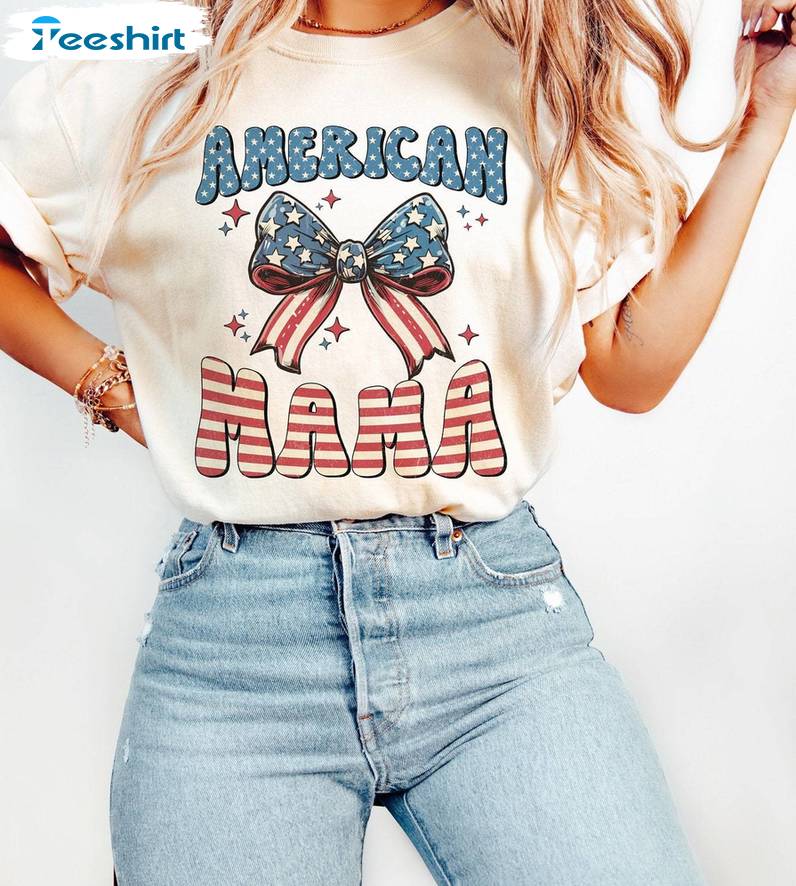 Retro American Mama Shirt, American Bow Long Sleeve Sweater