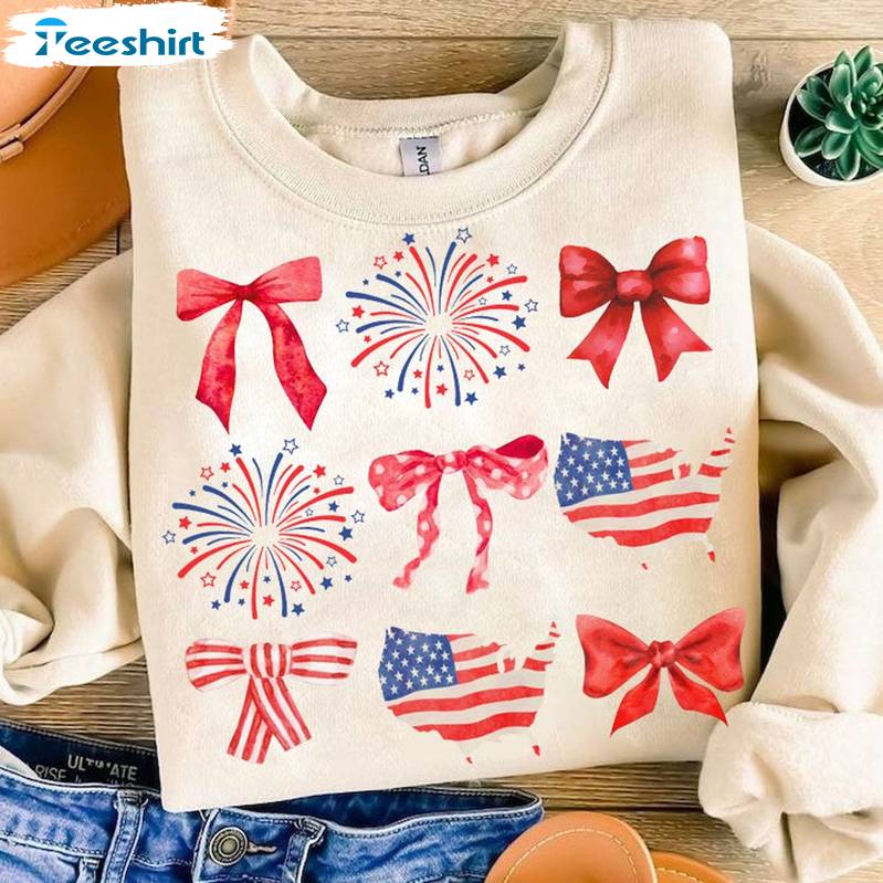 Coquette American Flag Shirt, 4th Of July America Long Sleeve Sweater