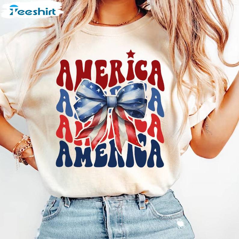 Coquette American Flag Shirt, Coquette Bow Long Sleeve Sweater