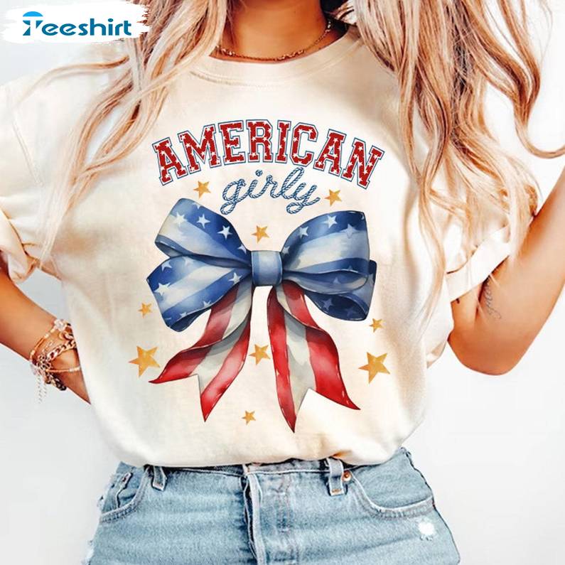 Coquette American Girly Shirt, Coquette Bow Long Sleeve Sweater