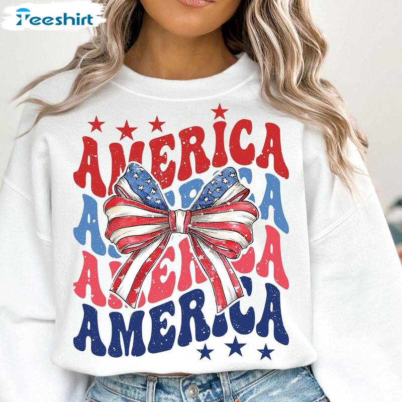 Coquette American Flag Trendy Shirt, Coquette 4th Of July Long Sleeve Sweater