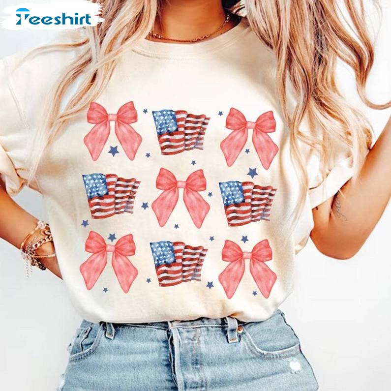 Coquette American Flag Shirt, Coquette Bow 4th Of July Long Sleeve Sweater