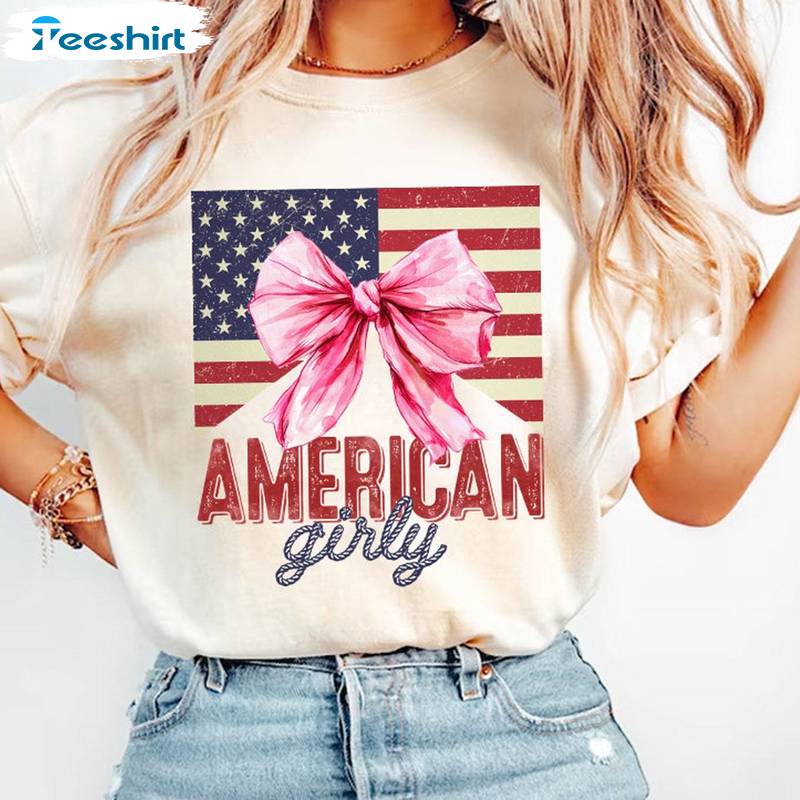 Coquette American Girly Cute Shirt, 4th Of July Long Sleeve Sweater