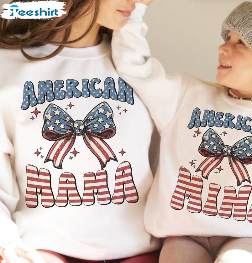 Coquette 4th Of July Trendy Shirt, Mama Mini Long Sleeve Sweater