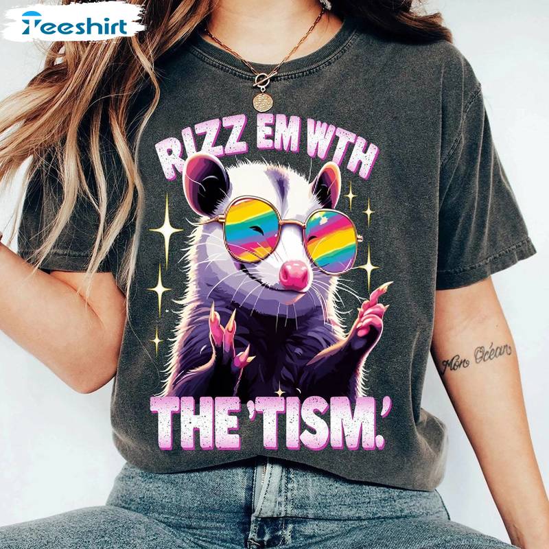 Rizz Em With The Tism Funny Shirt, Autism Awareness Raccoon Unisex Hoodie Short Sleeve