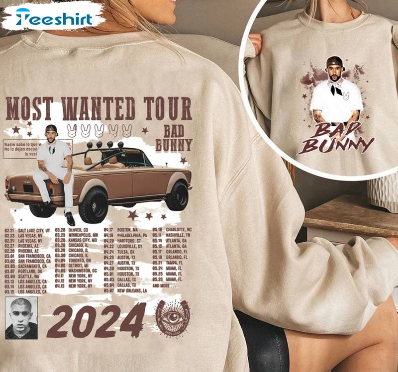 Bad Bunny Most Wanted Tour Shirt, Song List Unisex Hoodie Tee Tops Gifts For Fans