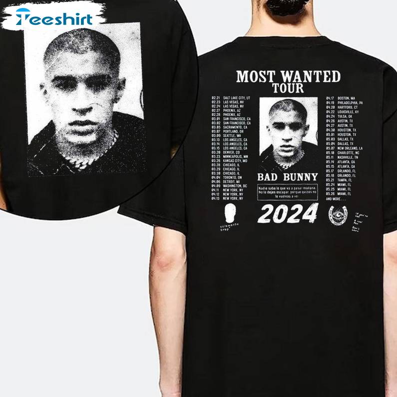 Bad Bunny New Album Shirt, Most Wanted Bunny Tour 2024 Short Sleeve T-shirt