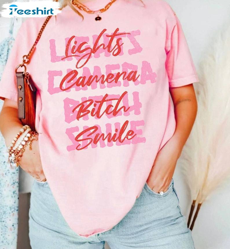 Tortured Poet Era Shirt, Lights Camera Bitch Smile Sweater T-shirt