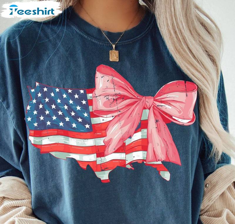 4th Of July Trendy Shirt, Coquette American Flag Tee Tops Hoodie