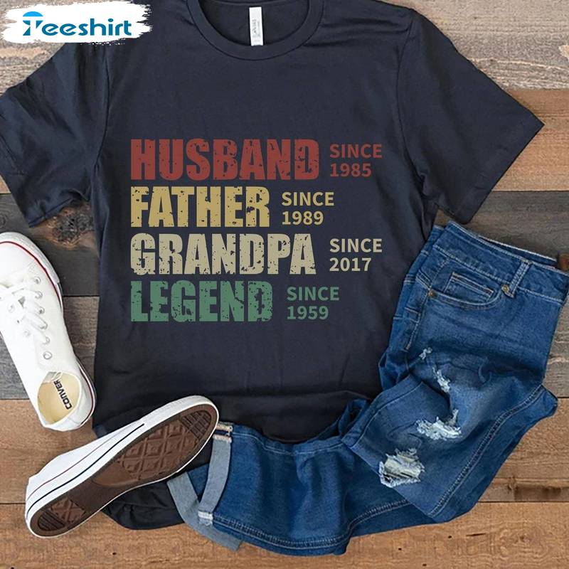 Trendy Husband Father Grandpa Legend Shirt, Unique Short Sleeve Tee Tops Gift For Husband