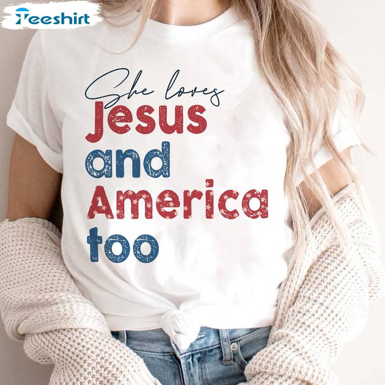 Groovy Independence Short Sleeve , New Rare Loves Jesus And America Too Shirt Long Sleeve