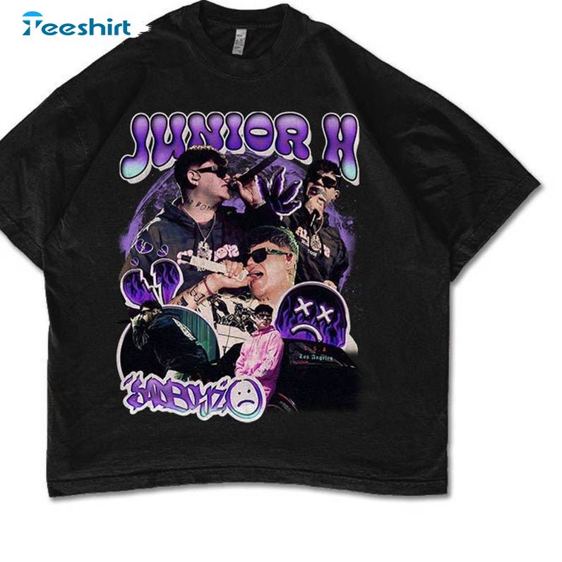 Awesome Junior H Sad Boyz Tour Shirt, Cool Design Music Tour Short Sleeve Crewneck