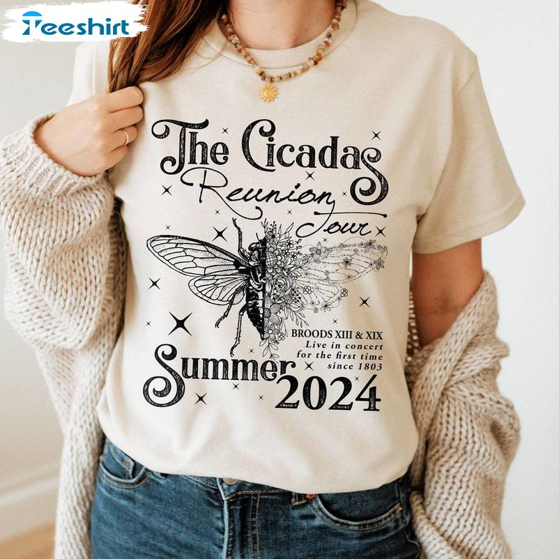 Trendy Cicada Comeback Tour Shirt, Summer 2024 Concert Short Sleeve Crewneck