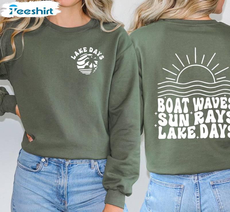 Limited Boat Waves Sun Rays Lake Days Shirt, Modern Boat Trip Crewneck Long Sleeve