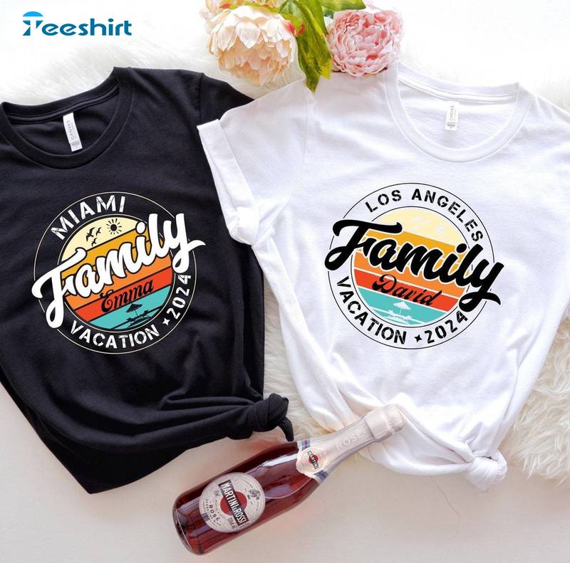 Vintage Family Vacation 2024 Shirt, Groovy Vacation Short Sleeve Tee Tops