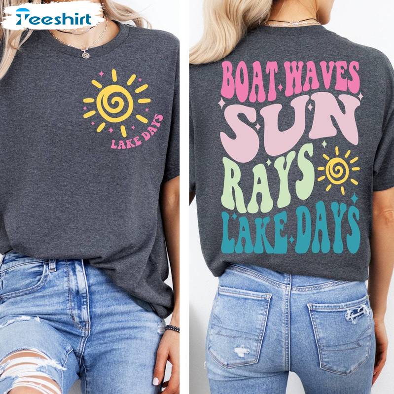 Lake Days Cool Design Short Sleeve , Must Have Boat Waves Sun Rays Lake Days Shirt Tank Top