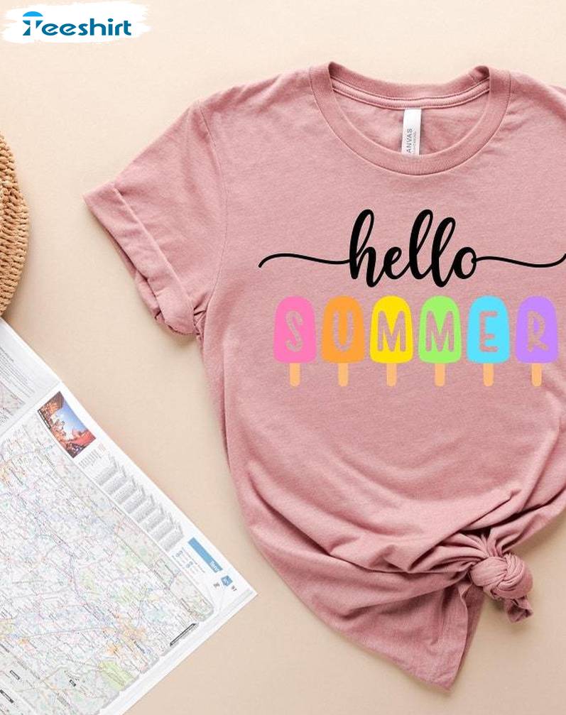 Funny Hello Summer Shirt, Trendy Colorful Holiday Unisex Hoodie Tee Tops