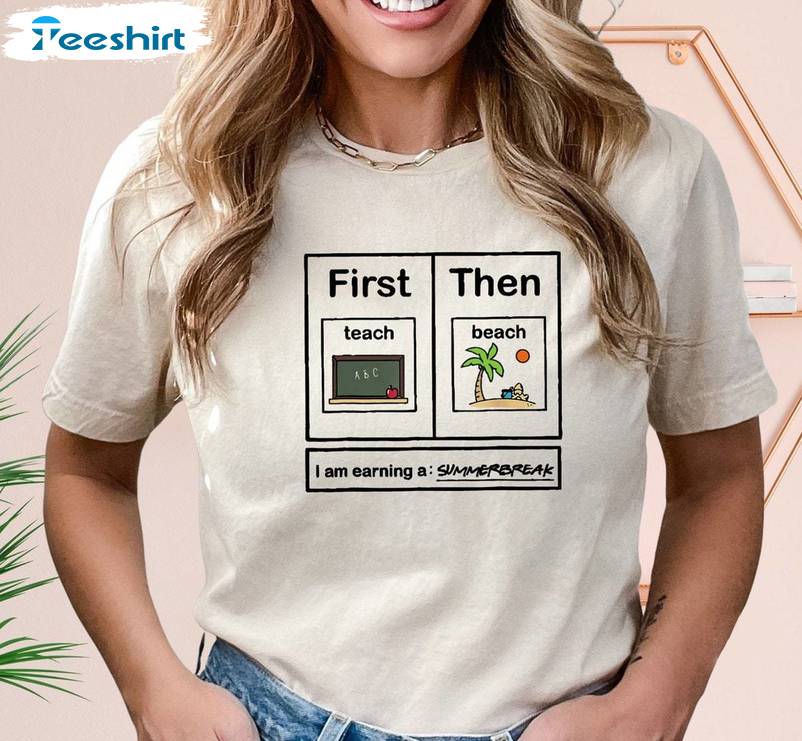 New Rare First Teach The Beach Shirt, Cool Design Summer Vacation Crewneck Sweater