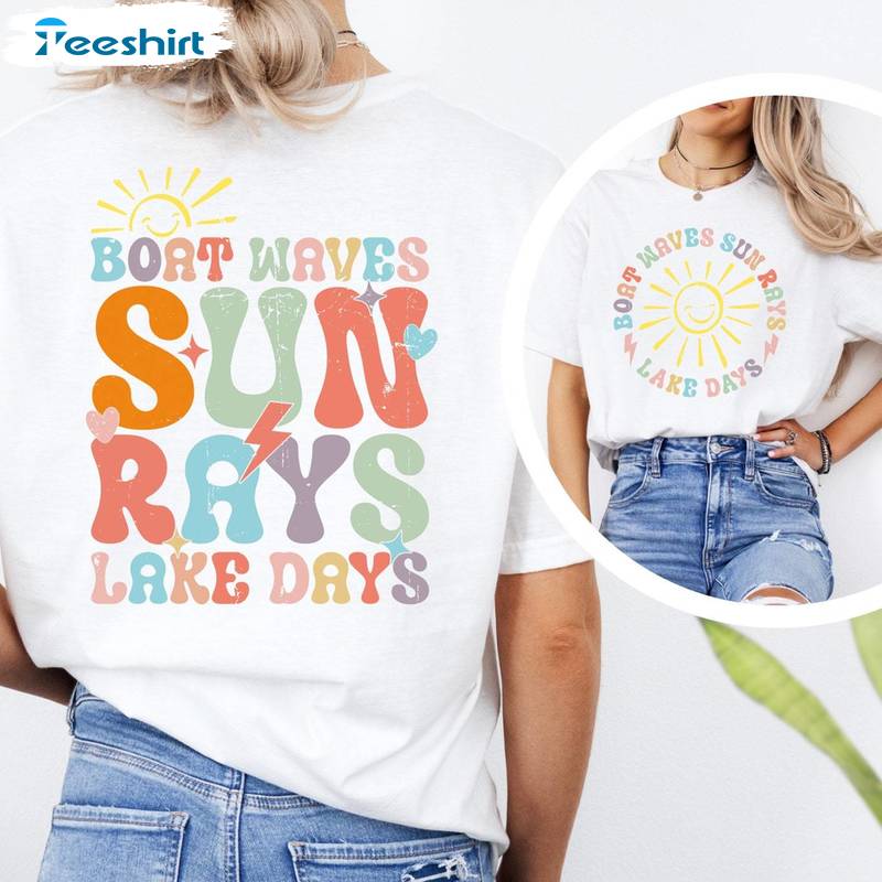 Lake Family Vacation Unisex T Shirt , Trendy Boat Waves Sun Rays Lake Days Shirt Long Sleeve