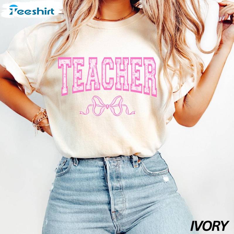 Awesome Coquette Teacher Shirt, Groovy Teacher Appreciation Long Sleeve Sweater