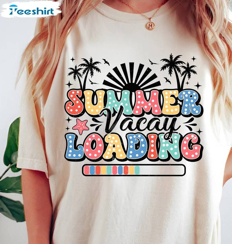 Vintage Summer Vacay Loading Shirt, Trendy Happy Summer Short Sleeve Crewneck