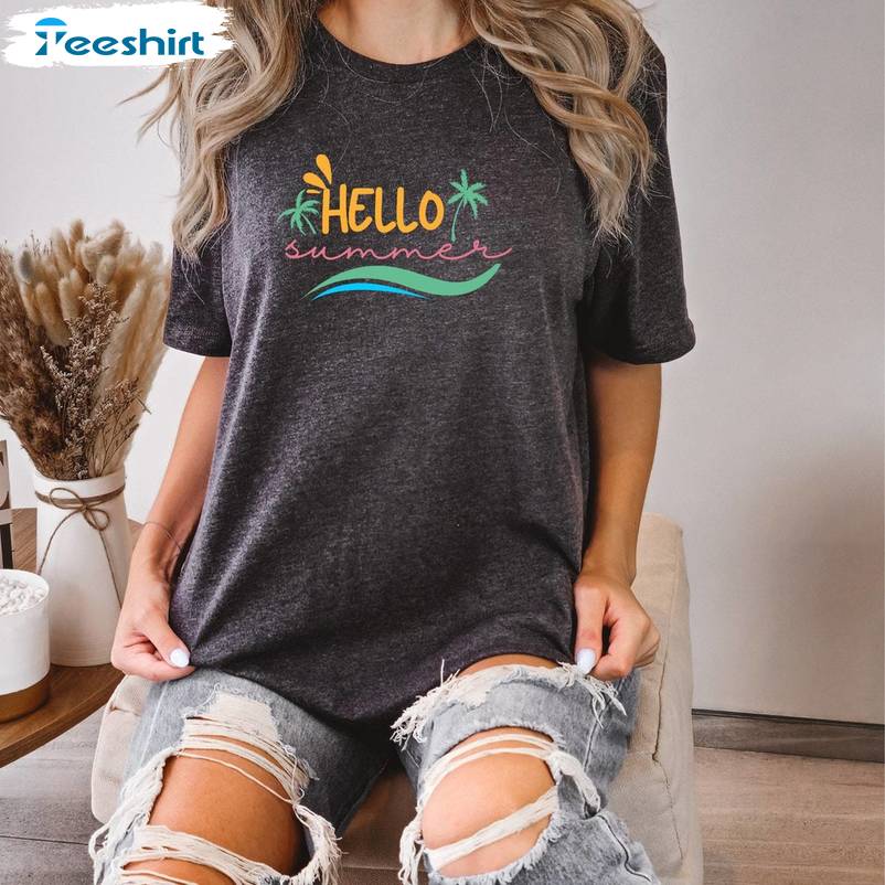 New Rare Hello Summer Shirt, Cool Design Beach Unisex Hoodie Short Sleeve