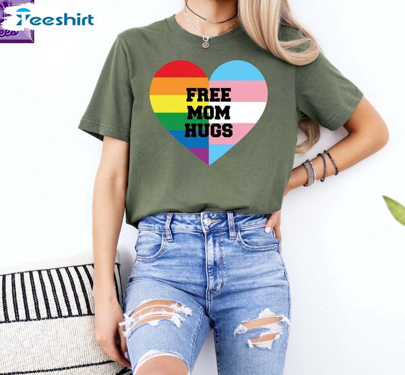 Vintage Lesbian Sweatshirt , Cool Design Free Mom Hugs Shirt Short Sleeve