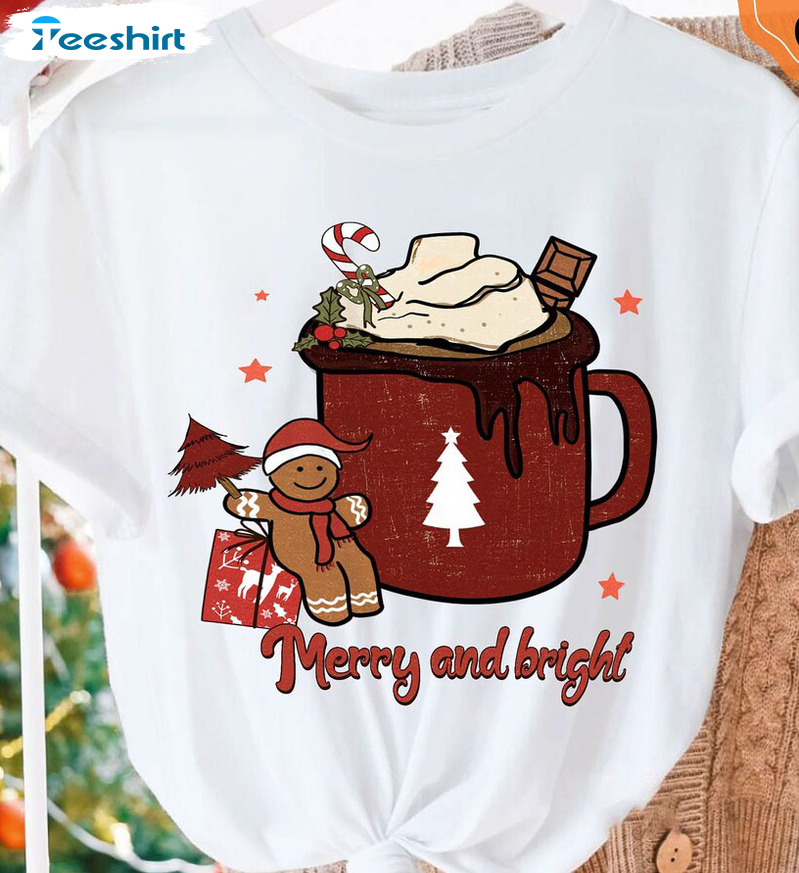 Christmas Gingerbread Cookies Shirt, Merry And Bright Christmas Coffee Lover Gift Sweatshirt Hoodie Long Sleeve