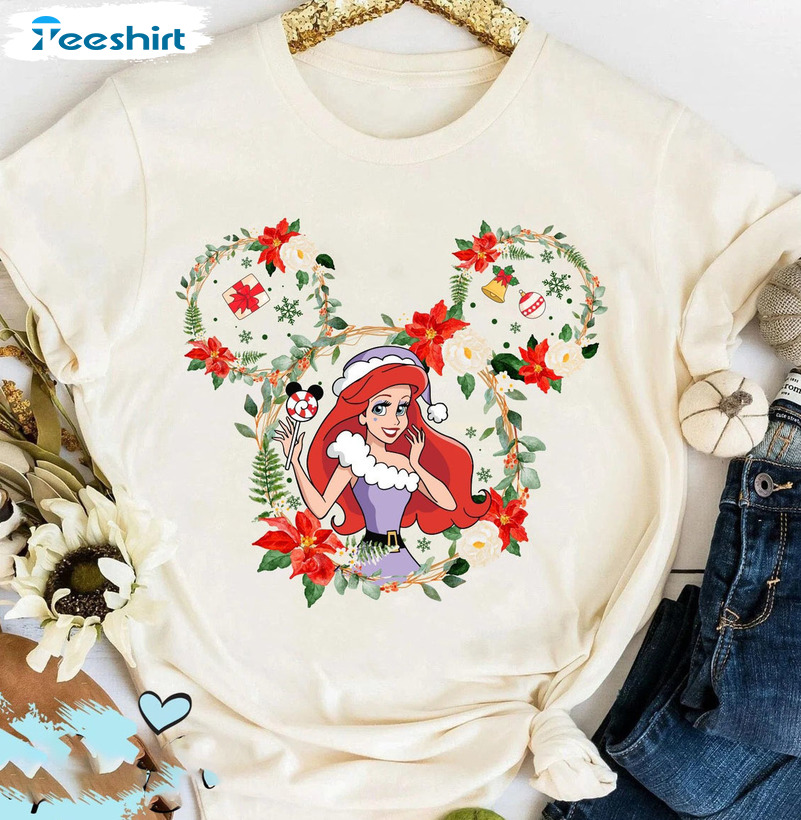 Princess Mickey Ears Shirt, Princess Flowers Belle Ariel Sweatshirt Hoodie Long Sleeve