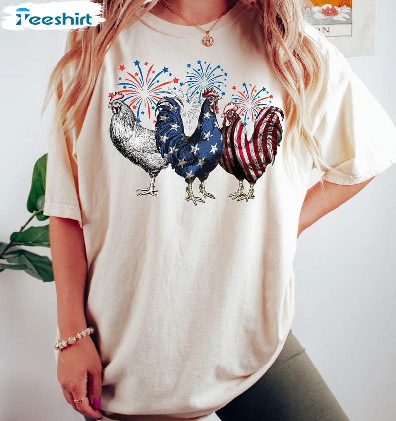 Patriotic Vintage Sweatshirt , New Rare Chicken 4th Of July Shirt Unisex Hoodie