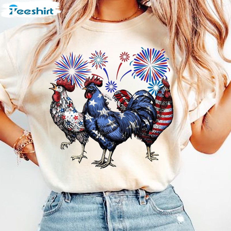 Funny Chicken 4th Of July Shirt, Vintage Chicken Unisex Hoodie Crewneck