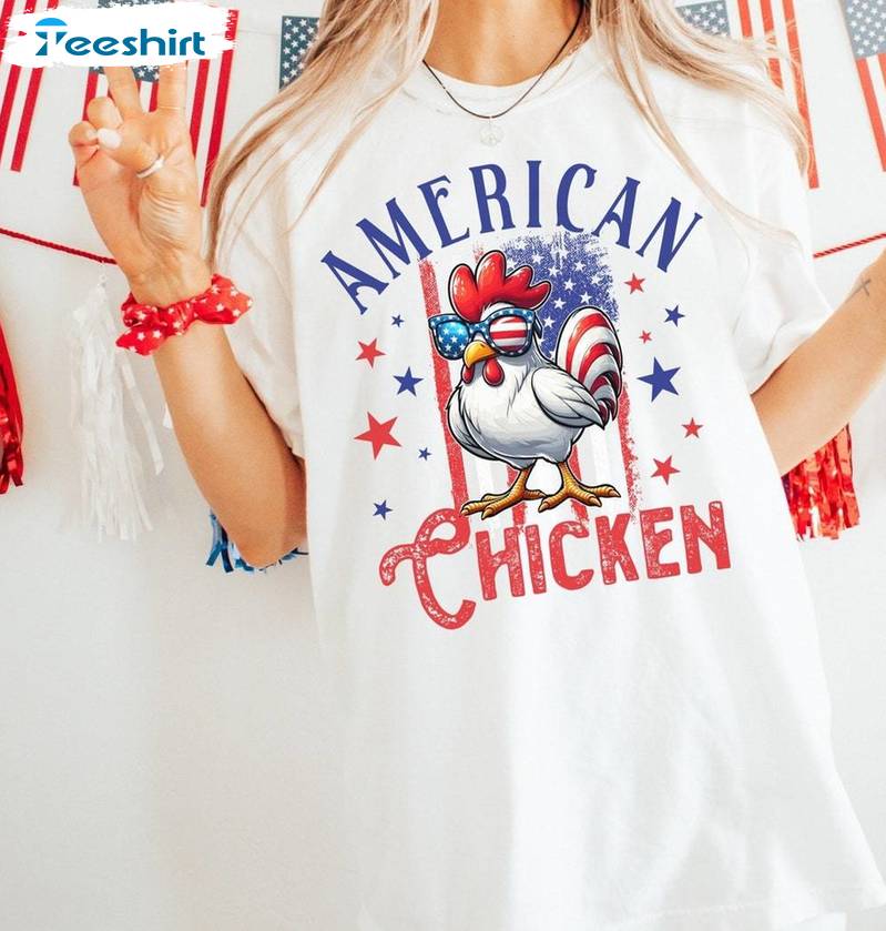 Chicken 4th Of July Comfort Shirt, Cute American Chicken Unisex Hoodie Long Sleeve