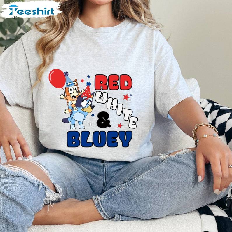 Red White And Bluey Comfort Shirt, Blue Bluey Mama Unisex Hoodie Long Sleeve