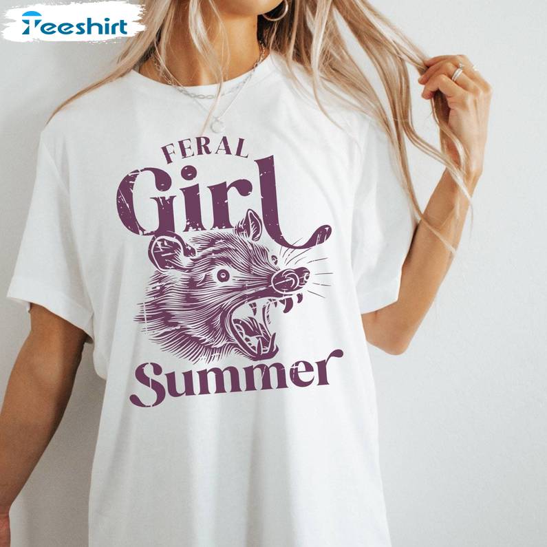 Cool Design Feral Girl Summer Shirt, Groovy Feral Summer Short Sleeve Crewneck