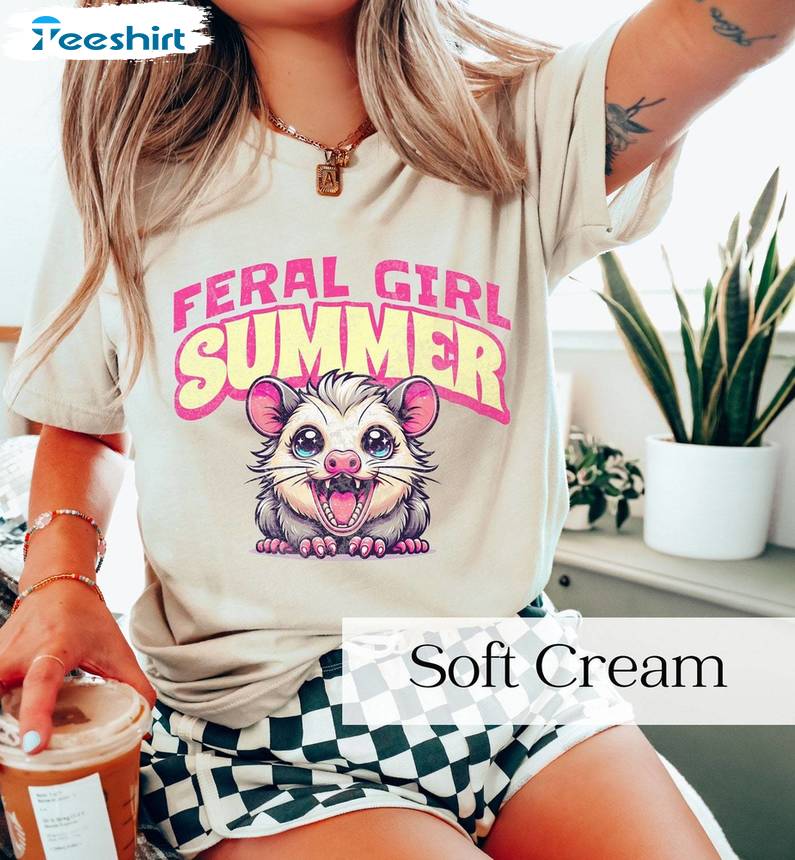 Trendy Feral Girl Summer Shirt, Funny Opossum Long Sleeve Tee Tops