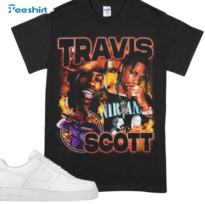 Funny Travis Scott Shirt, Retro Travis Scott La Flame Unisex Hoodie Short Sleeve