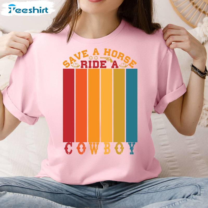 Must Have Western T Shirt, Trendy Save A Horse Ride A Cowgirl Shirt Tank Top