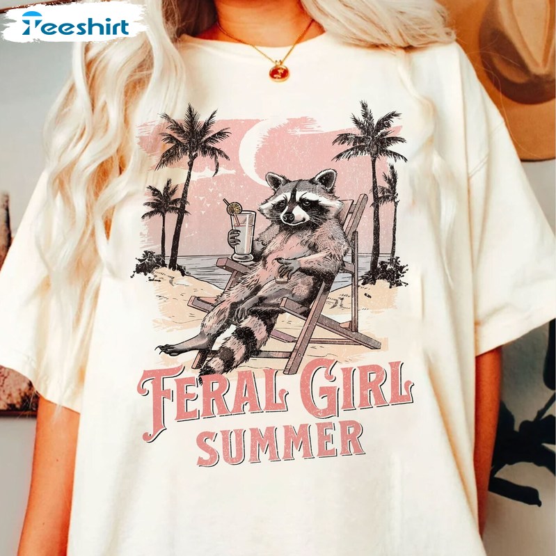 Awesome Summer Girl Sweatshirt , Creative Feral Girl Summer Shirt Short Sleeve